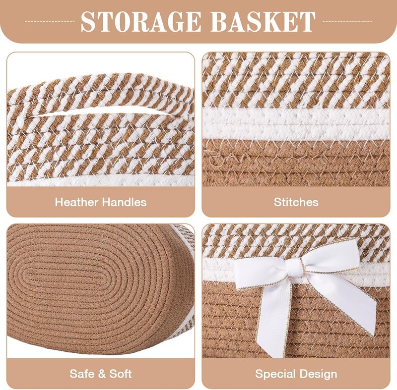 Colingmill Valentine Woven Gift Basket Empty with Ribbons Bow Tie and Bag, Valentine's Day Empty Decorative Chest Box, Woven Rope Storage with Handles Home Decor(14 x 10 x 5.5 Inch,Khaki White) - Image 2